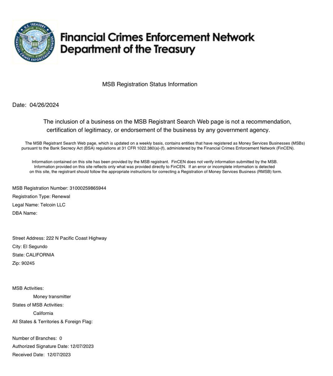 Always feels good to see #Telcoin on official docs together with #FinCen #MSBs #BSA |  #compliance-first approach🔥 #US 🇺🇸

#Bank #DAB #MoneyTransmitter #Remittance #DigitalCash 

#DYOR and check $TEL, the payoff is sweeter than expected!👀🧠💰

#TEL | 🌐 telco.in