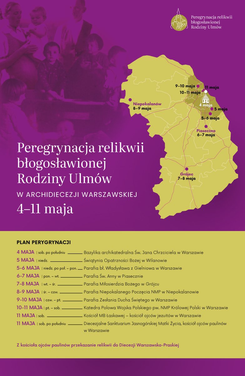 Już w przyszłą sobotę rozpocznie się peregrynacja relikwii bł. Rodziny Ulmów w archidiecezji warszawskiej. Szczegółowy program 👉 archwwa.pl/ulmowie/