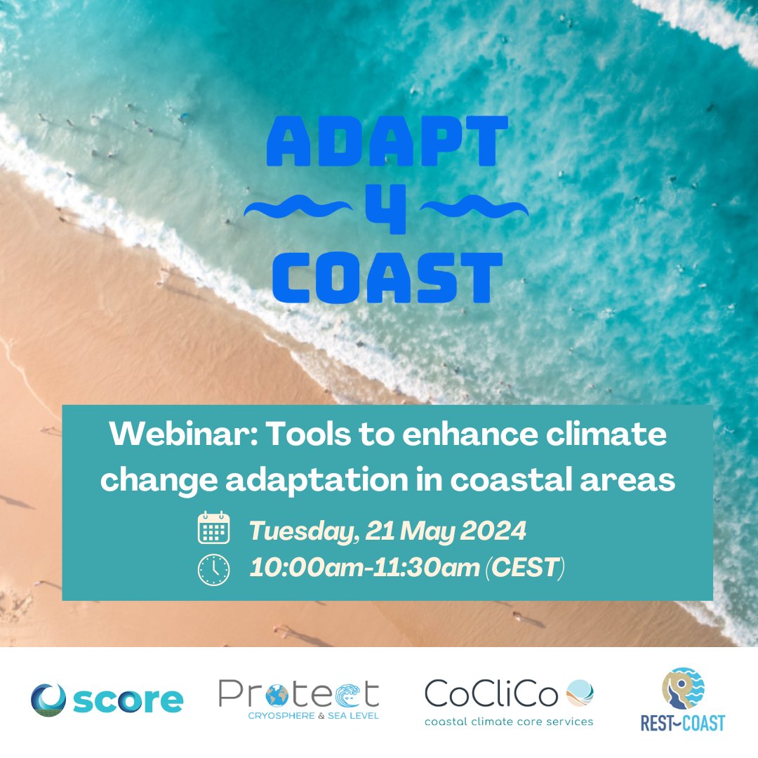 📢REST-COAST, along with the rest of the #Adapt4Coast cluster projects is hosting a webinar on 21 May, where we'll look into the tools to enhance #climate change adaptation in #coastal areas.🌿🌊 👉Make sure to reserve your spot: bit.ly/3UytLdE