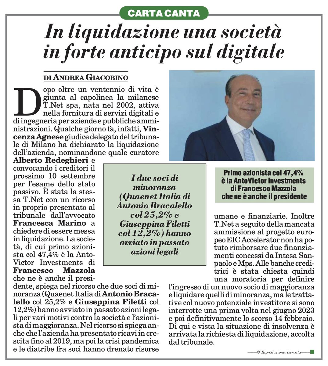 andreagiacobin1's tweet image. #TNet va in #liquidazione. Su @ItaliaOggi 26/04/24. #ict #milano @intesasanpaolo @Banca_MPS