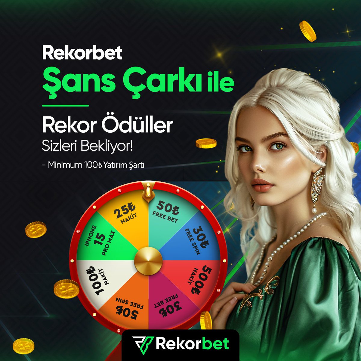 ⚡️Rekorbet Şans Çarkı İle Rekor Ödüller Sizleri Bekliyor! 😎Sıradanlıktan sıyrılın, şansınızı döndürün ve büyük ödülleri yakalayın! 🫰Minimum 100₺ yatırımınız ile şans çarkından faydalanabilirsiniz. 📲Hemen oyna: t2m.io/rekorbet