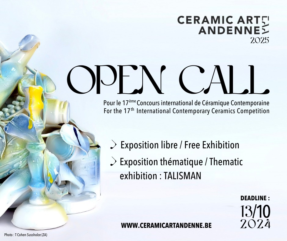 Ceramic Art Andenne announces a call for applications for its 17th international contemporary ceramics competition, which will be held from May 17 to June 15, 2025, in Andenne and the surrounding area (Belgium).

📍 Read more about the event: cnow.site/andenne