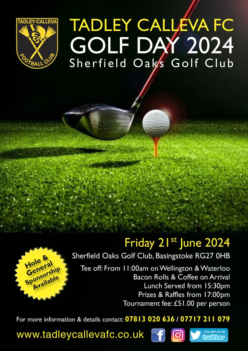 FORE ⛳️ Tadley-Calleva's annual golf day returns to @SherfieldOaksGC this June and application for both places & sponsorship are now available. #TCFC | #Romans