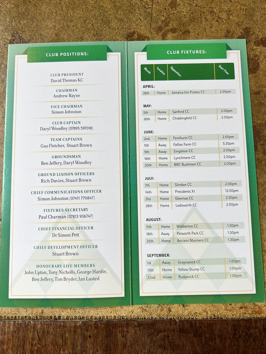 Fixture cards are out before first game this Sunday at home. Pavilion having a refurb so out of bounds for the moment - but we are still keen as mustard to get started. Slightly chilly 🥶 start.