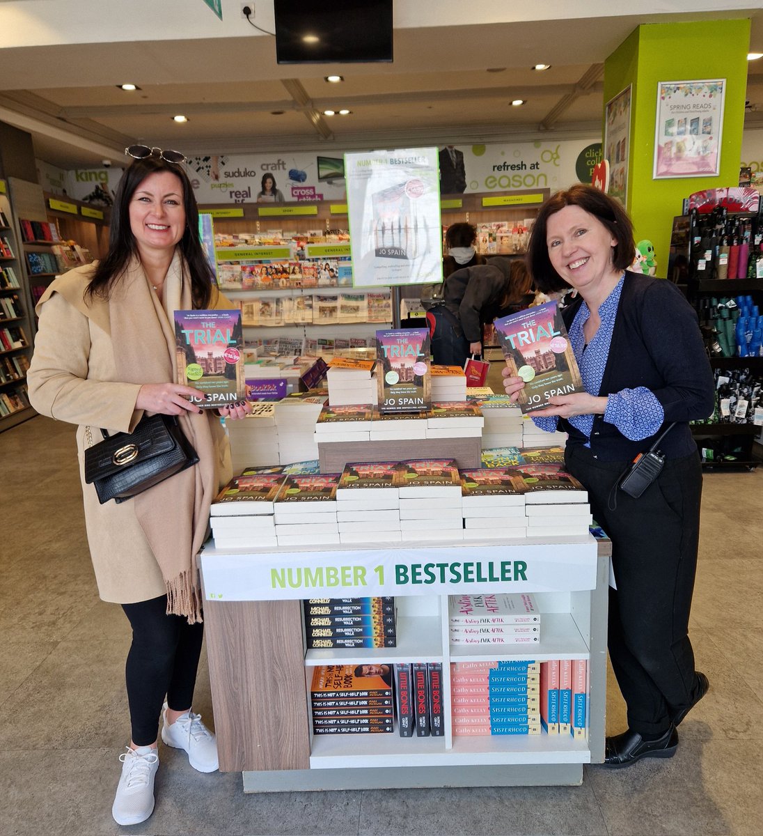 Wouldn't be a book tour without calling in on Caron in @easons Nassau Street. Lots of signed copies of The Trial by Jo Spain available in-store now. Eason No 1 Bestseller. @QuercusBooks