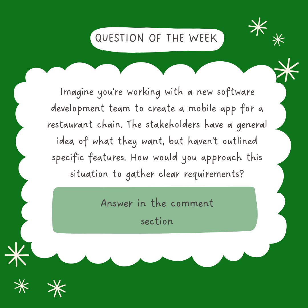 Calling all Business Analysts! Let's hear your thoughts How would YOU approach this situation to gather clear requirements for a new restaurant mobile app?

#BeAnAnalyst #businessanalyst #innovation #excellence #WeAreBASphere #BASphere #businessanalysis #BASpherecommunity