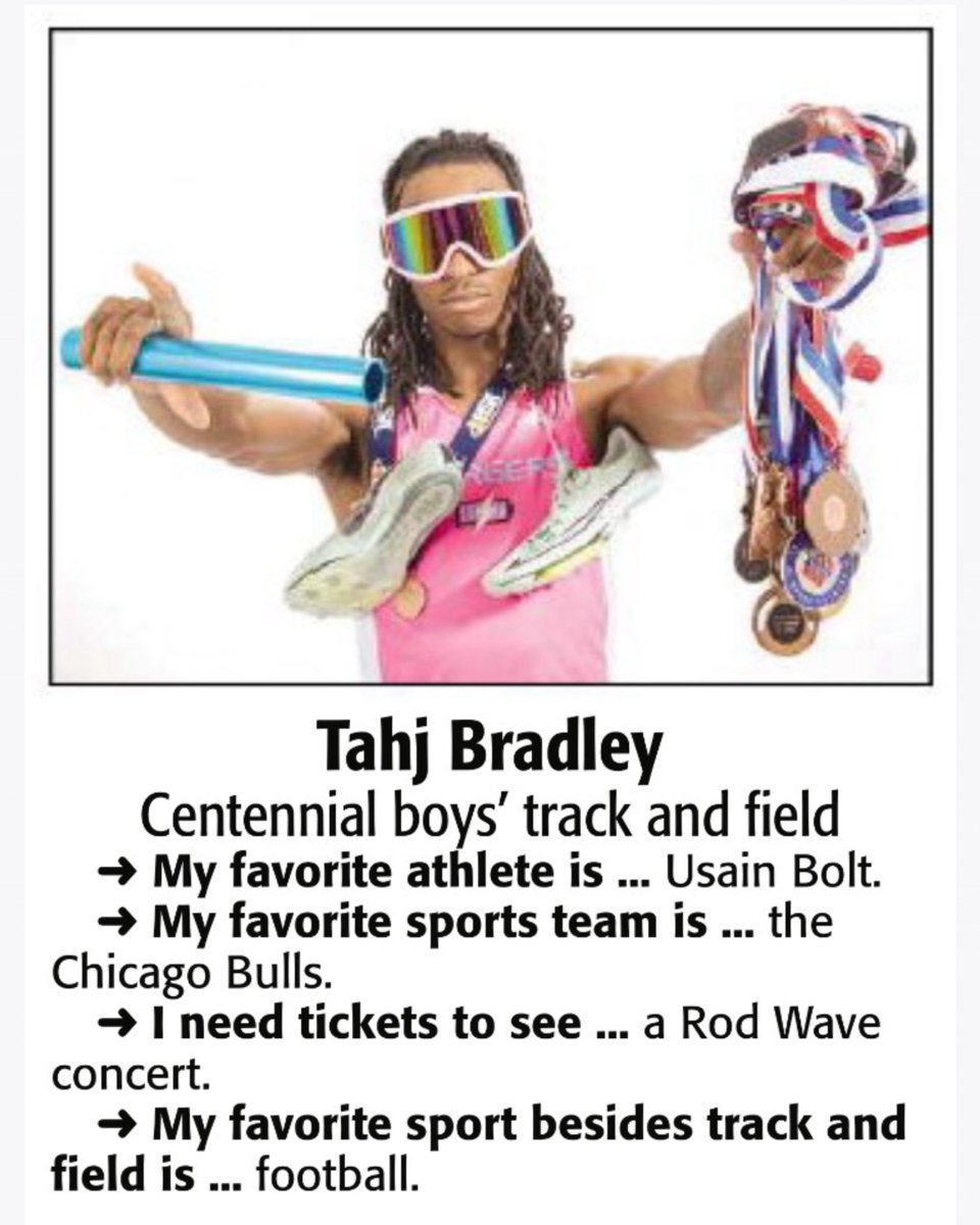 Centennial Track & Field's Tahj Bradley is featured in today's edition of The News-Gazette as part of their 'Faces of the Spring' series.  #IfItAintBlueItAintTrue #FullyCharged
