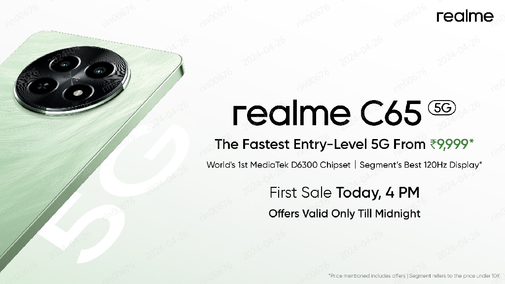 There is an atmosphere of excitement as soon as Realme C65 is launched on Flipkart! #GrabrealmeC65OnFlipkart today at 4PM and experience the thrill of 5G at an unprecedented price of Rs 9,999