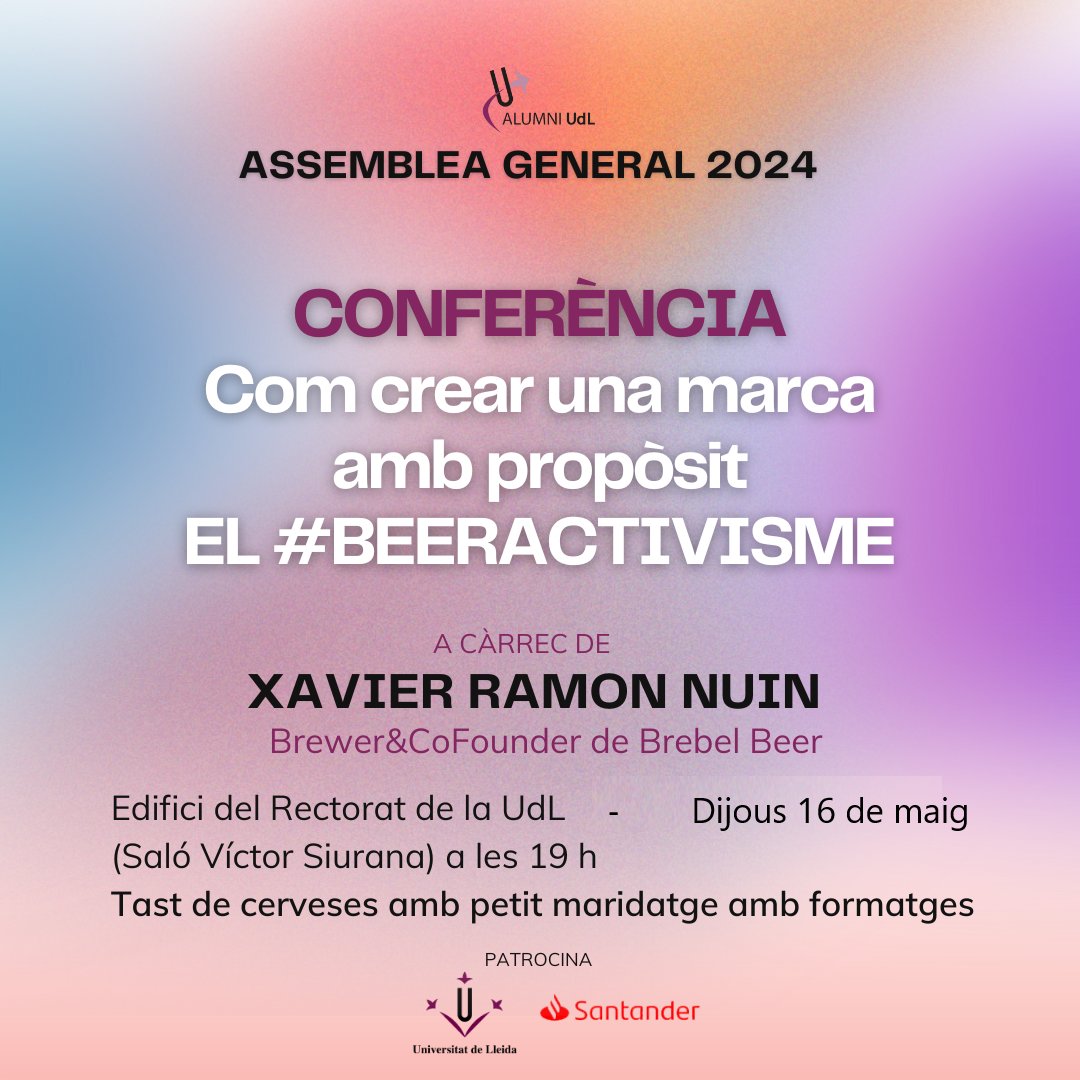 📢"Com crear una #marca amb propòsit #beeractivisme" [16/maig | 19 h]

amb Xavier Ramon Nuin, fundador i CEO de <a href="/Brebelbeer/">Brebel 🍻 Brewing The Change</a>

❎#Conferència ➕#tast de 🍺➕🧀

▶️Cal inscripció: ja.cat/RLf5b

#emprendre #indústria #marketing #alimentació #cervesa #networking #comunitat