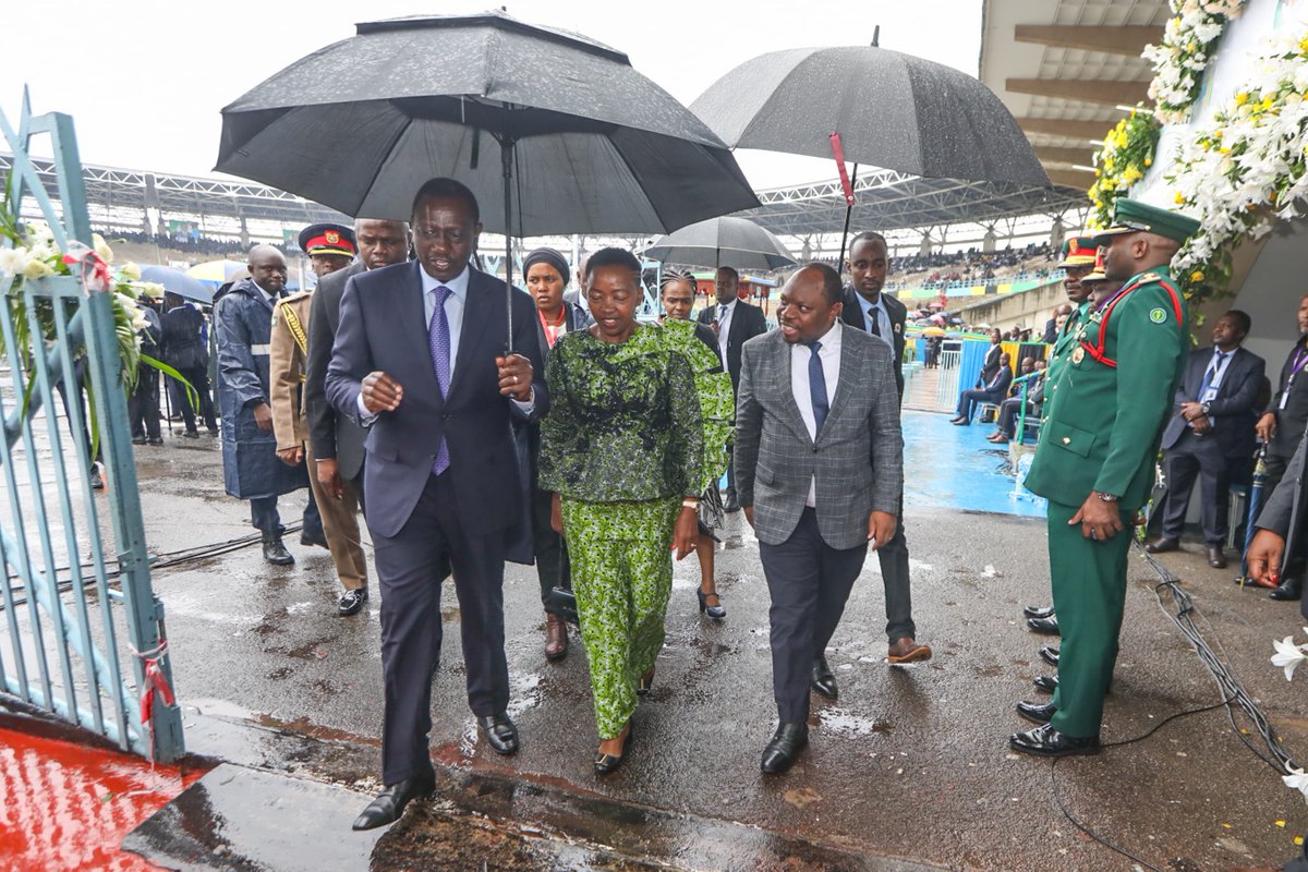 President William Ruto with First Lady Rachel Ruto at the 60th anniversary of the union between the former Republic of Tanganyika and the People’s Republic of Zanzibar, in Dar es Salaam, Tanzania.