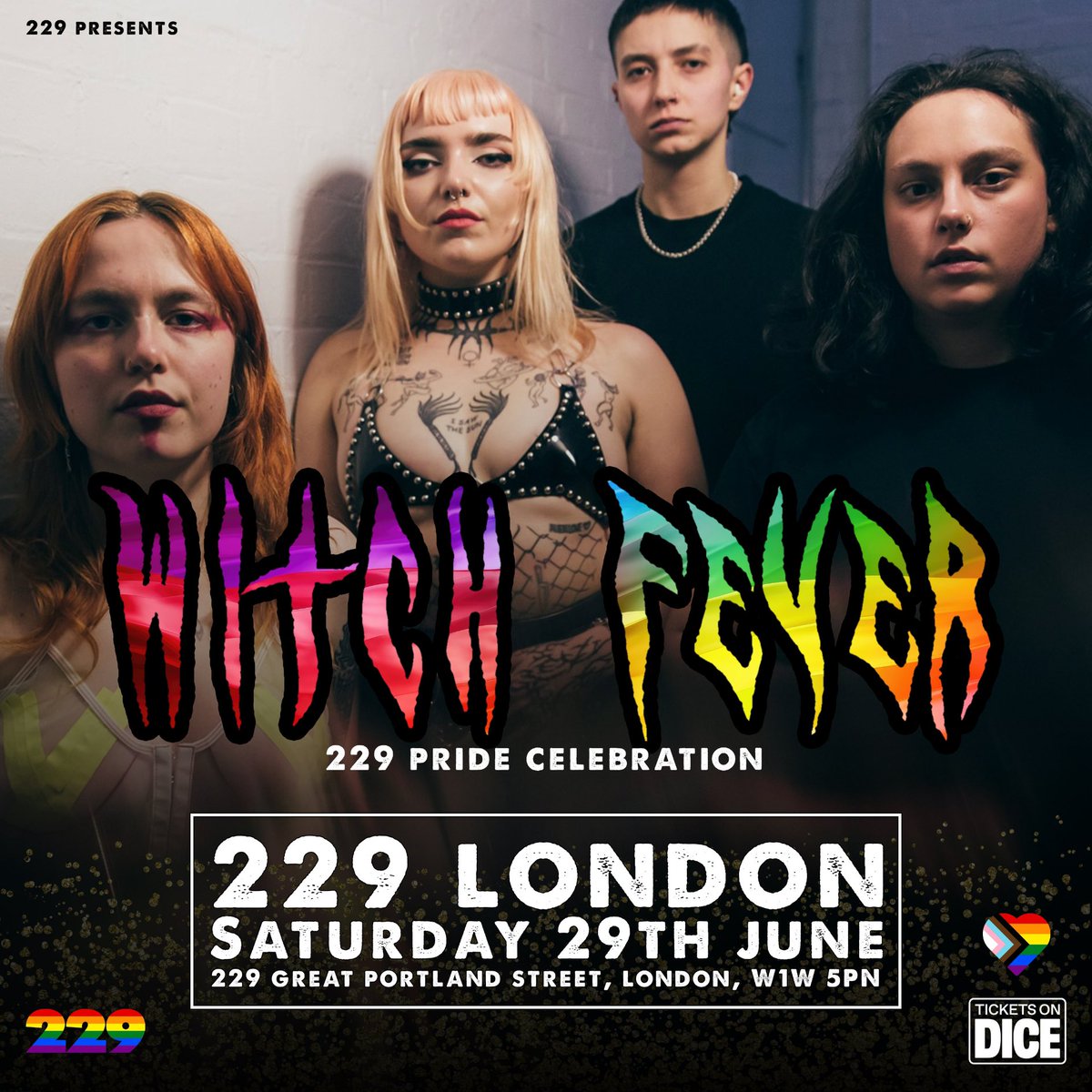 Omg hey gays !! We’re headlining @229london for pride this year! For queers n allies alike, come celebrate 💖 supports to be announced soon, tickets on sale Monday Pic by @Del_Photos