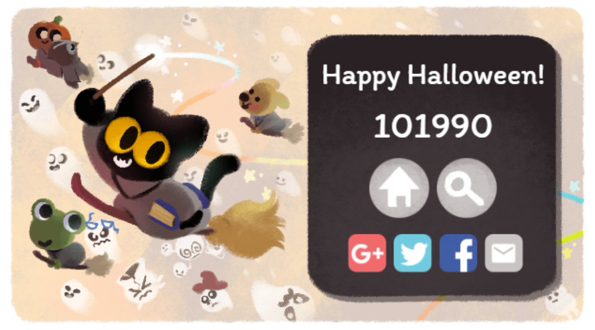 화면을 밀어서 즐기는 #Halloween #GoogleDoodle 스코어: 101990
g.co/doodle/4thf23 
재밌었다💖💖💖