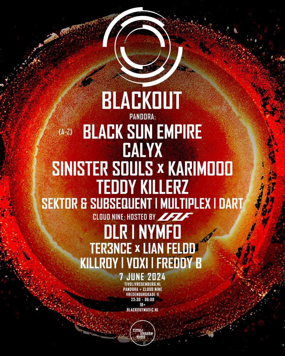 Blackout Pandora + Cloud Nine is back! This time we've invited <a href="/nymfoDNB/">N Y M F O</a> his new 'Love For Low Frequencies' label to host a stage.

Tickets: tivolivredenburg.nl/agenda/blackou…