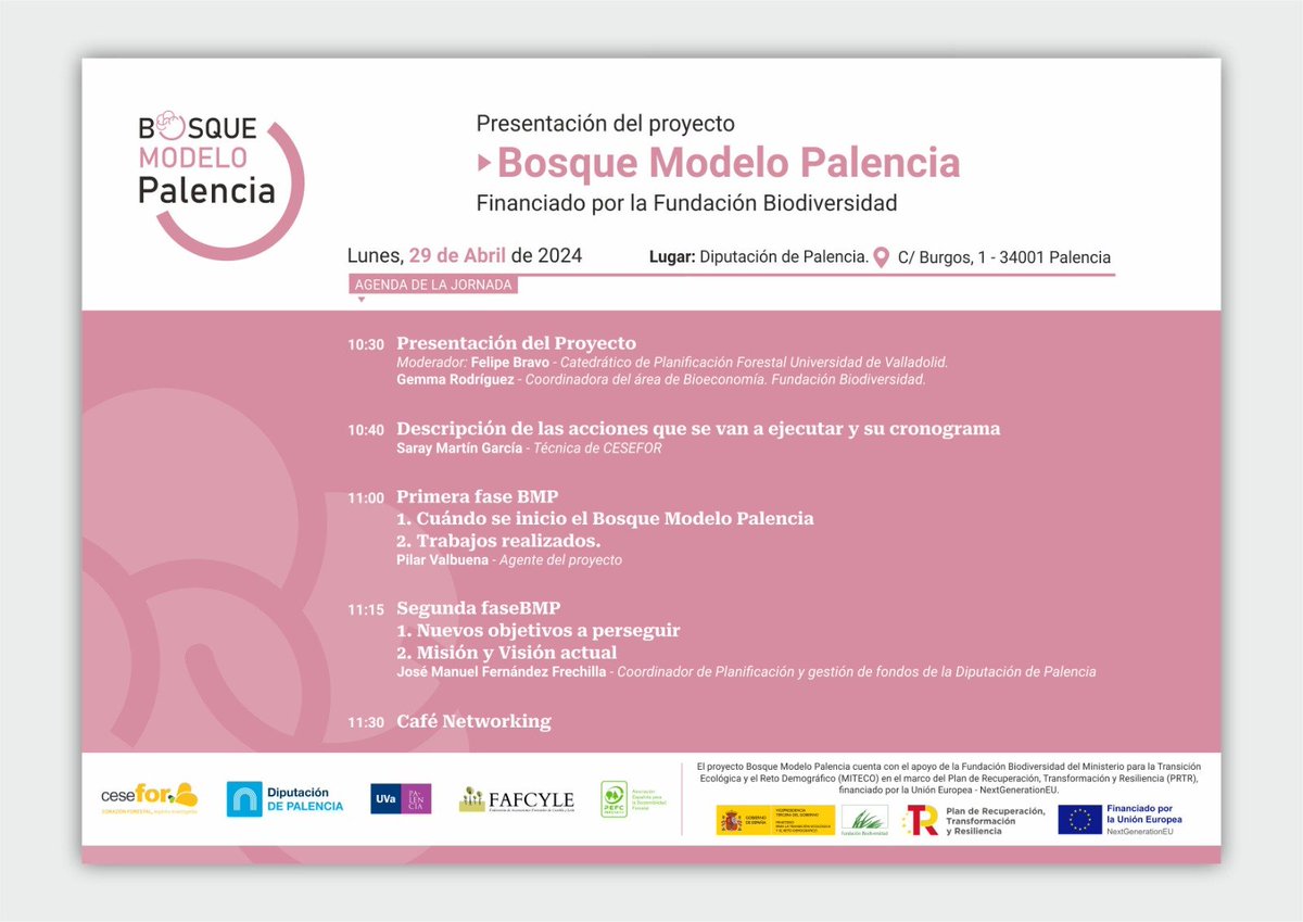 Queremos invitaros a la presentación oficial del proyecto #BMP Bosque Modelo Palencia, que tendrá lugar el LUNES 29 DE ABRIL 10:30 HORAS DIPUTACION DE PALENCIA con todos los socios del proyecto y coordinado por @diputacionPalen @FCesefor @PEFCSpain @UVa_es @fafcyle 👇👇👇