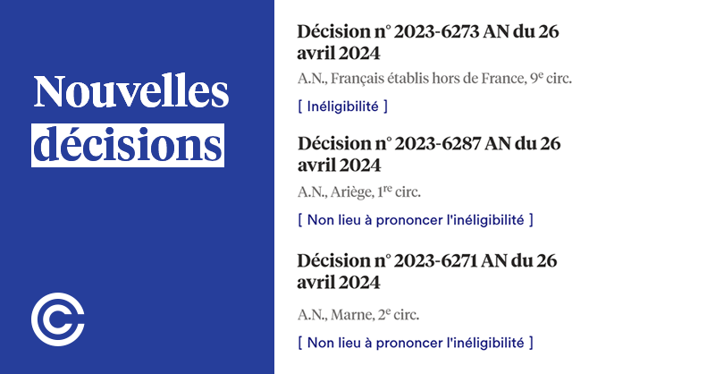 Décisions AN du 26 avril 2024 ➡️ conseil-constitutionnel.fr/les-decisions/…