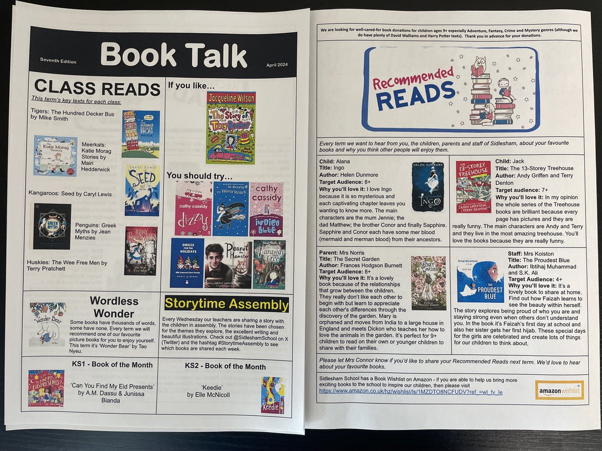 This term's #BookTalk is out now! Find out what our children are reading in each class and check out a wide range of recommend reads from the children, parents and staff of Sidlesham.
#SidleshamMedia #SidleshamReading #RecomendedReads #readingforpleasure

docs.google.com/document/d/10B…