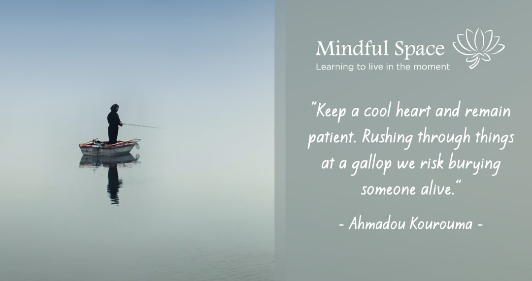 'Keep a cool heart and remain patient. Rushing through things at a gallop we risk burying someone alive.' - Ahmadou Kourouma #mindfulquote #mindfulawareness #meditation