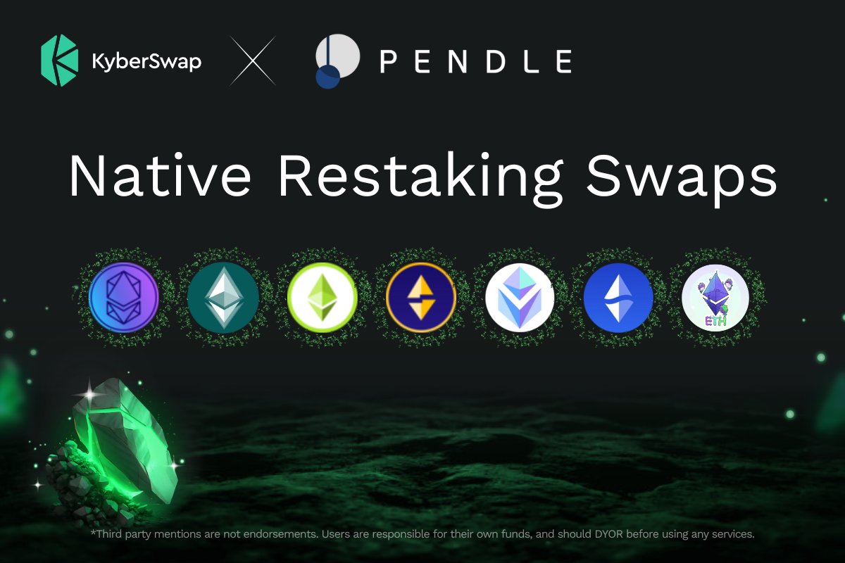 Calling All Pendle Users 📢 You can now benefit from zero slippage or even get a premium while buying LRTs on Pendle, thanks to KyberSwap integrations with native restaking contracts. Buying PT & YT LRTs has never been as efficient as now on @pendle_fi . Now Pendies can enjoy…