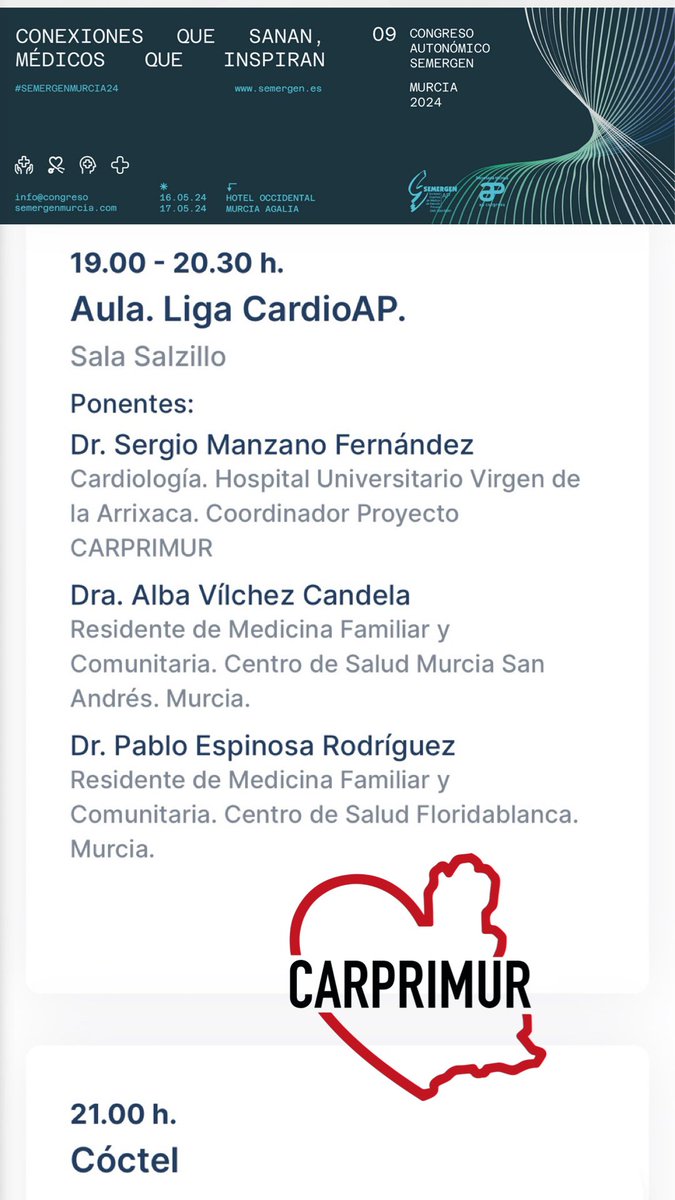 🔎 Detalles del PROGRAMA CIENTÍFICO del IX Congreso Autonómico <a href="/SEMERGENMurcia/">SEMERGEN Murcia</a> 🔍

🔜. El jueves 16 de Mayo contaremos con los doctores <a href="/cfllatas/">Carlos Fernández-Llatas</a>,  <a href="/esther_uceda/">Esther Uceda</a>, <a href="/DrPabloEspinosa/">Pablo Espinosa Rodríguez</a>, <a href="/SergioManzFern/">Sergio Manzano</a> <a href="/carprimur/">Proyecto CarPriMur</a> y <a href="/candevil21/">alba vîlchez</a>. 

¡Os esperamos!