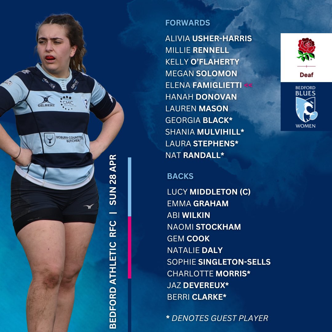 📰 TEAM NEWS | A 2️⃣1️⃣ player squad has been named as a @BedsBluesWomen invitational side prepare to take on @deafrugby Women on Sunday (KO 2pm) 🏉 Don’t forget to catch all 4️⃣ teams in The CMC Marquee for a special function after the Broadstreet Cup clash at Goldington Road 🏆