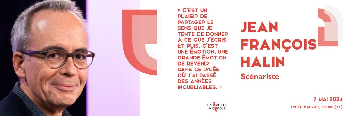 Le 07/05 retour aux sources pour le scénariste Jean-François Halin au lycée Honoré de Balzac à Tours (37), pour une rencontre avec les lycéens qui exploreront avec lui les coulisses de la création audiovisuelle @SACDParis @LeCNC