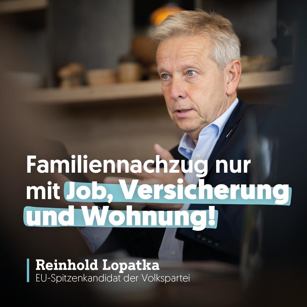 Für unseren EU-Spitzenkandidaten @ReinholdLopatka steht fest: Wer seine Familie nach Österreich holen möchte, muss sie selbst erhalten. Konkret braucht es: Ein Einkommen aus Arbeit in ausreichender Höhe, eine Krankenversicherung und einen entsprechenden Wohnraum. Denn der Zuzug…