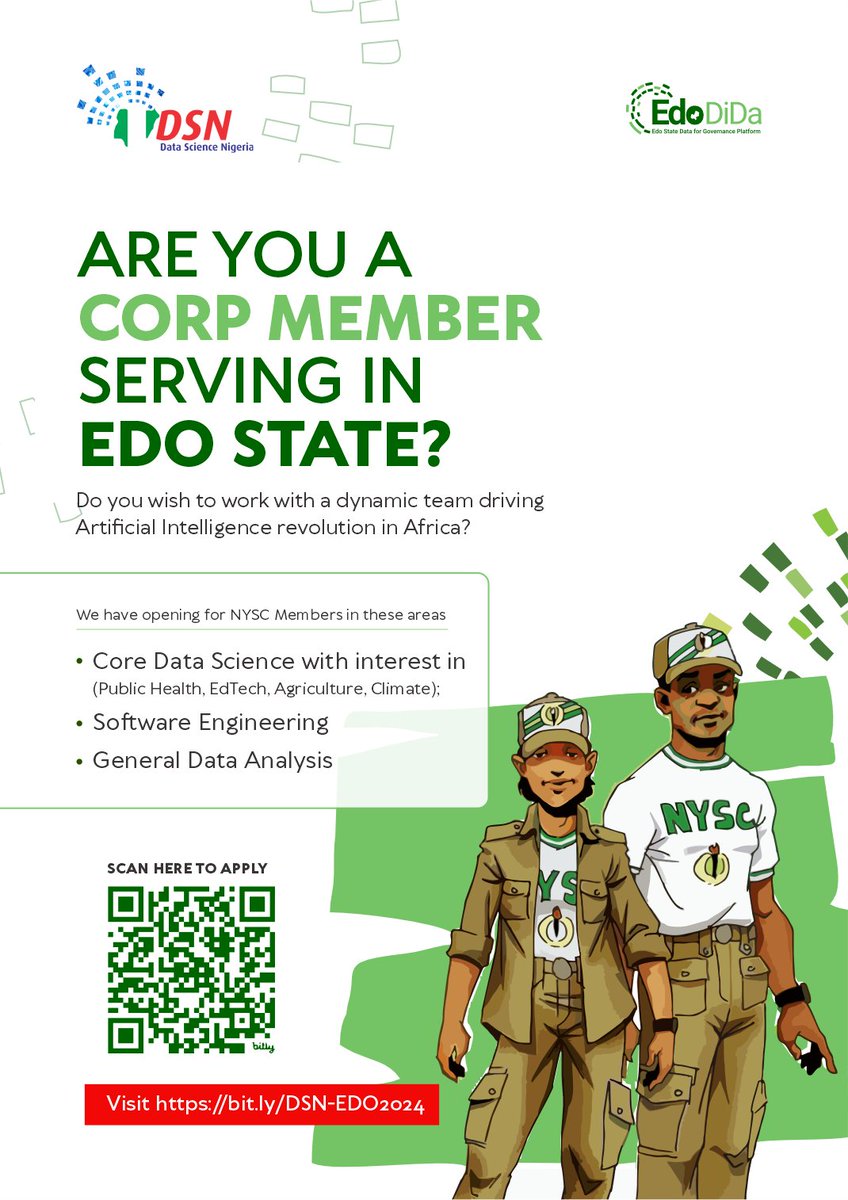 Are you a serving Edo State Corp member? Do you want to be part of the digital transformation happening in Edo State while sharpening your skills to be at the cutting-edge of knowledge using world-class projects? Make full proof of your 1-year compulsory service year with us.…