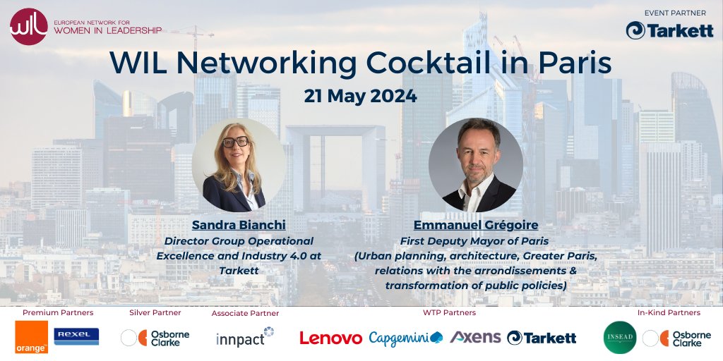 Get ready for an evening at the WIL Networking Cocktail on May 21, organised in partnership with @TarkettGroup! Delve into insightful discussions with @egregoire, First Deputy Mayor of Paris, and @BianchiSandra1 , Director Group Operational Excellence and Industry 4.0 at Tarkett.