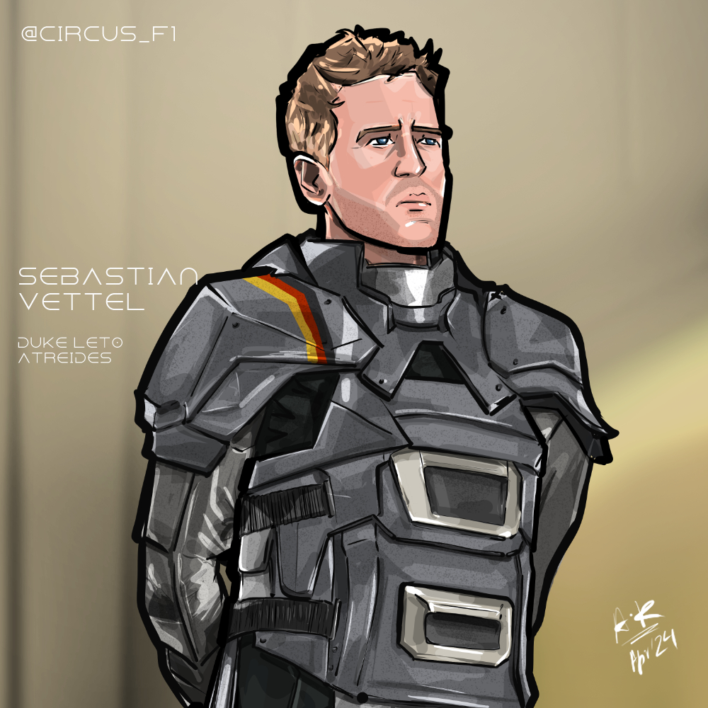 Circus_f1's tweet photo. Pure, kind, he ruled the F1 world with his heart. Sebastian Vettel as #DukeLetoAtreides. https://t.co/kfKeQVOVTz