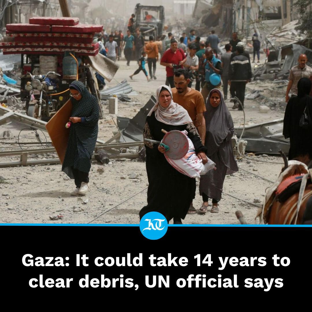 The vast amount of #rubble including unexploded ordnance left by Israel's devastating #war in the #GazaStrip could take about 14 years to remove, a United Nations official said on Friday. khaleejtimes.com/world/mena/gaz…