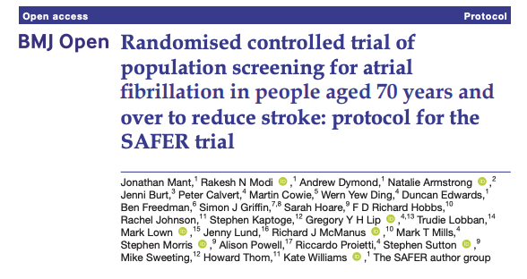 Randomised controlled trial of population screening for atrial fibrillation in people aged 70 years and over to reduce stroke: protocol for the SAFER trial @LHCHFT @LJMU_Health @LivHPartners @affirmo_eu @ARISTOTELES_HE @TARGET_horizon @BMJ_Open bmjopen.bmj.com/panels_ajax_ta…