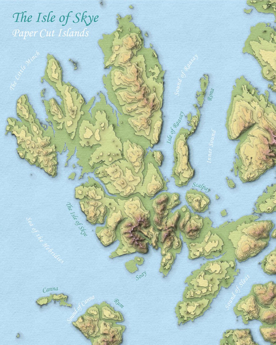 The Isle of Skye is so topographically varied! As shown in this dataviz by OS Technical Relationship Consultant Hannah, inspired by @John_M_Nelson's paper cut style for ArcGIS Pro. #IsleofSkye #DataViz