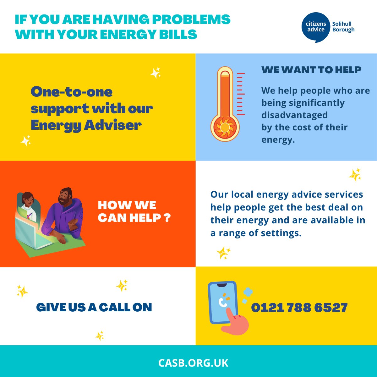 Call for more information: 0121 788 65 27

#WeAreCitizensAdvice #CASB #energysupport #energybills