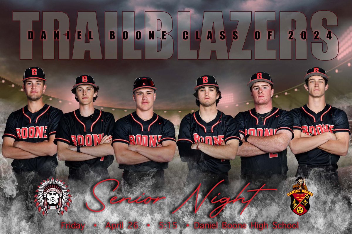 SENIOR NIGHT!!!!! It’s senior night for your Blazers tonight. Game time is set for 5:30 with all senior festivities at 5:15. Get out to the ballpark early and support these 6 seniors! @BooneAthletics