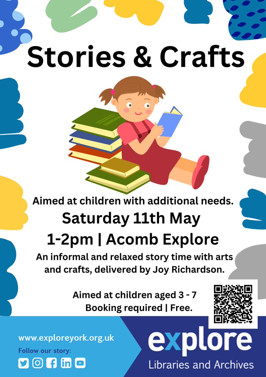 We're running another stories and crafts session in May aimed at children with additional needs. Book via TicketTailor to secure your spot! Saturday May 11th at Acomb Explore Library 1-2pm.