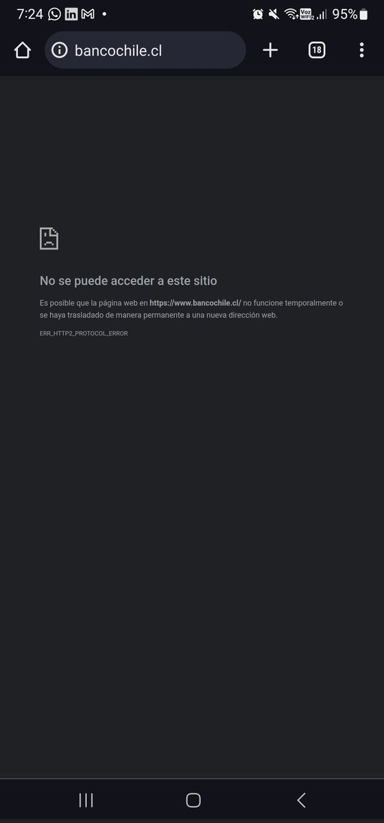 franchiscaapaz's tweet photo. @AyudaBancoChile No es mi clave la oagin6no alcanza ni a cargar el login, se realiza limpieza temporalew cookie, e intentar cargar web desde un browser  distinto y nada y con distintos dispositivos https://t.co/ATND17rqJe