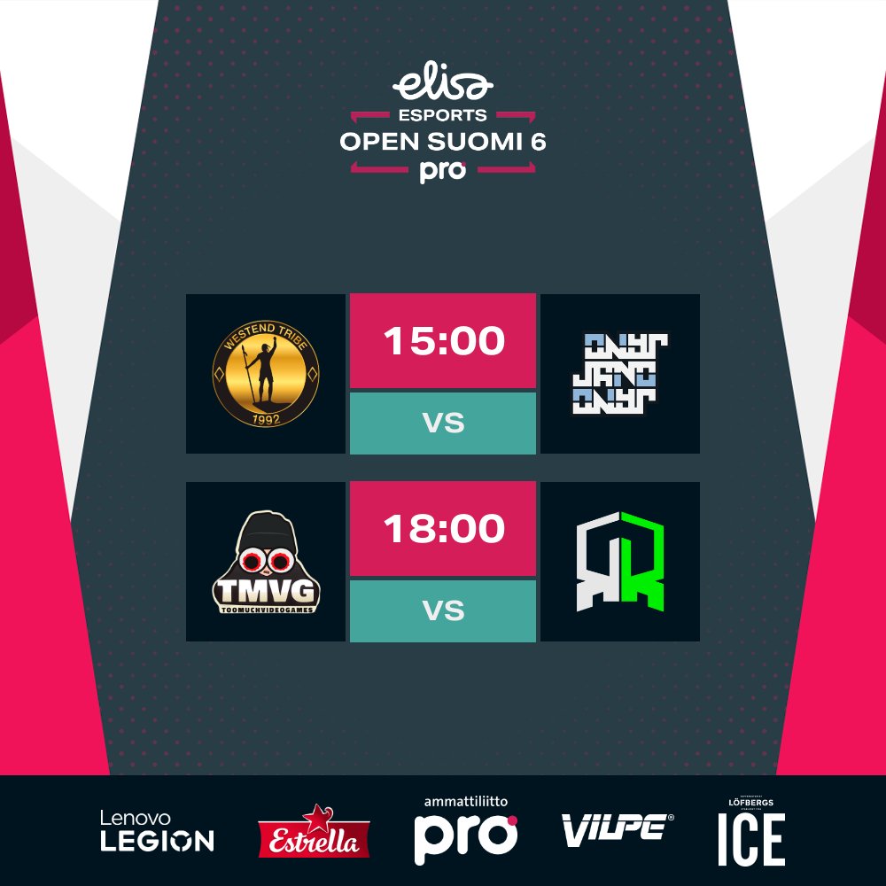 Kenellä riittää löpö pudotuspeleihin? 🤔 Selostamossa ENCE AC:n IGL 🧠 🎙️ @S1rva & @RobuJohnson ⏰ 15:00 -> ⚔️ @HeimoEsports vs @janoesports ⚔️ @2MUCHVIDEOGAMES vs @RoundsGG 📺 twitch.tv/elisaviihdespo… #ElisaProOpen #esportsfi