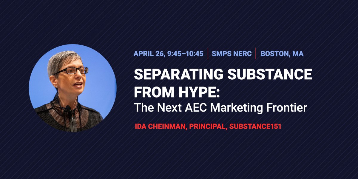 Today is the day! Don't miss @IdaCheinman's session at 9:45! Get ahead with actionable insights about top drivers of change in the #AEC space and how to incorporate new digital-first strategies and technologies into your #AECmarketing and BD. 

#smpsNERC #SMPS #smpsNERC2024