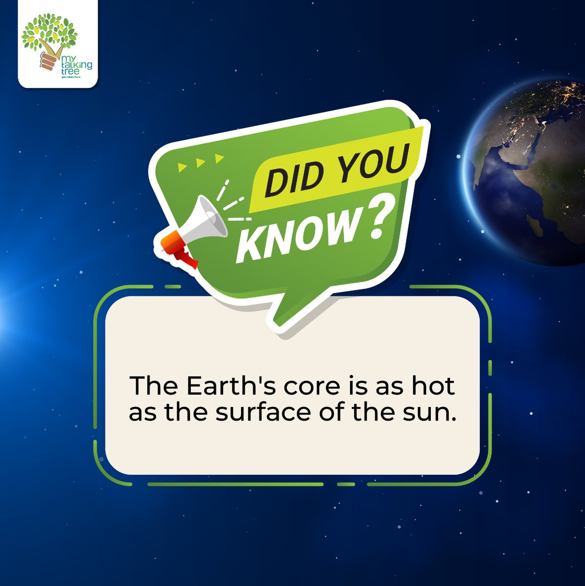 Here's an interesting fact:🌍🔥Our planet has a molten core that blazes with temperatures as scorching as the sun's surface itself! 

#Mytalkingtree #mrdudu #FunFact #DidYouKnow #FunFactFriday #Trivia #InterestingFacts #FactOfTheDay