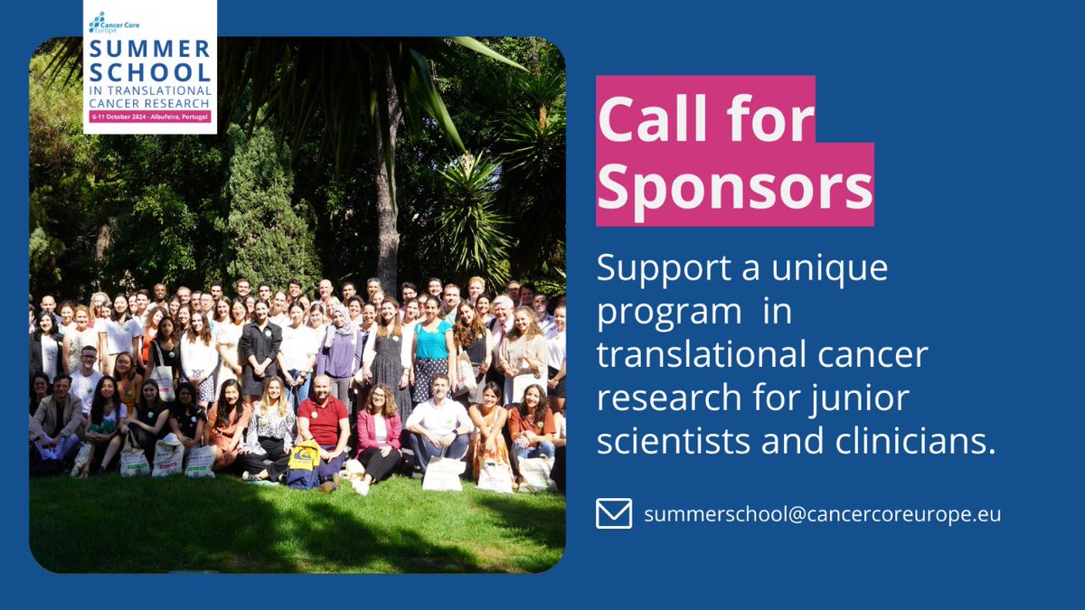 Open Call for Sponsors 📣 Join us by supporting our upcoming #CCESummSchool24 in Translational Cancer Research as a valued sponsor. Your support will help us to offer this program to more junior scientists and clinicians around the world. Learn more ➡️ rb.gy/8j0vyk