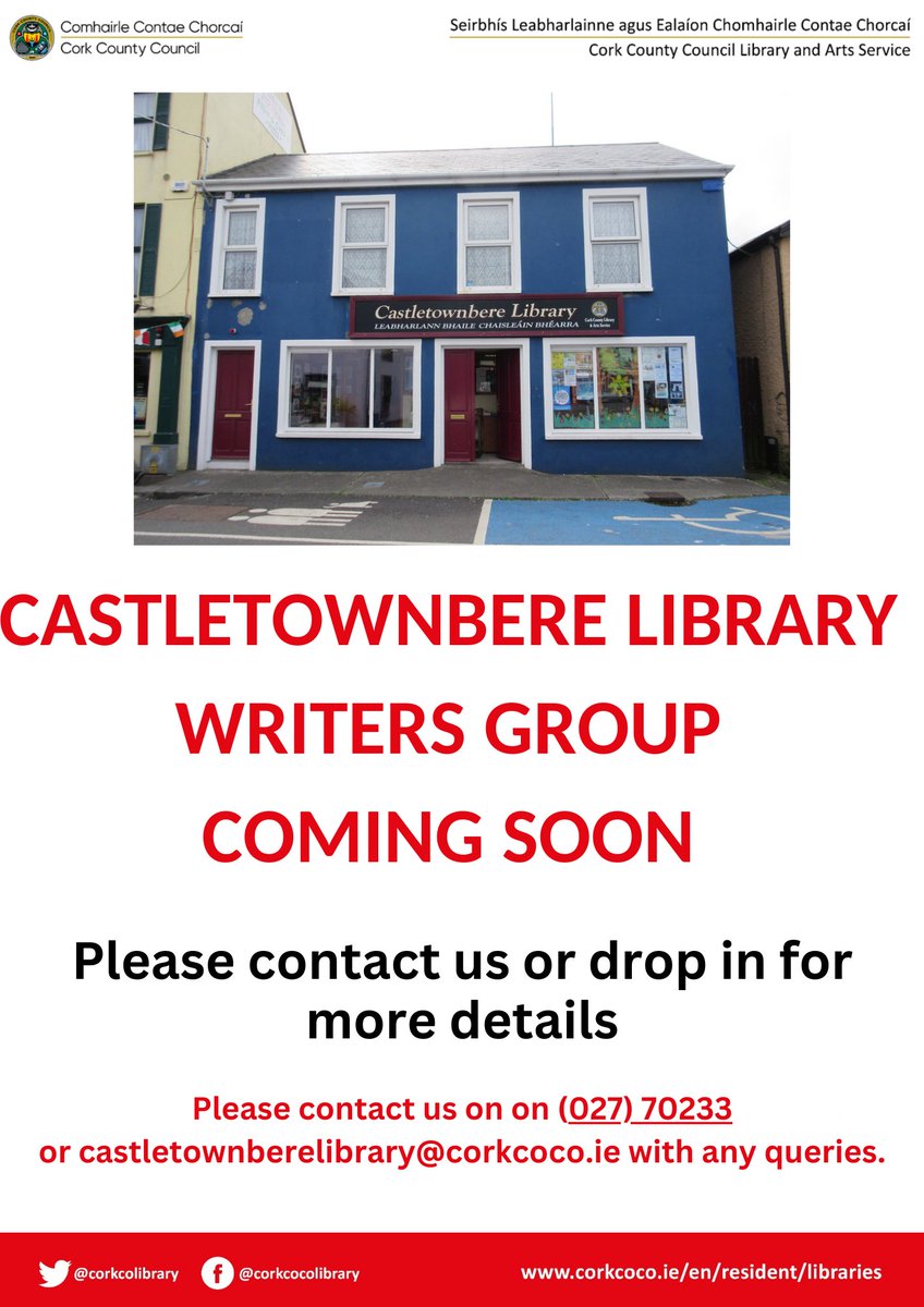 New Castletownbere library writers group coming soon… Watch this space #WCLF #bearawriters @CorkCountyArts