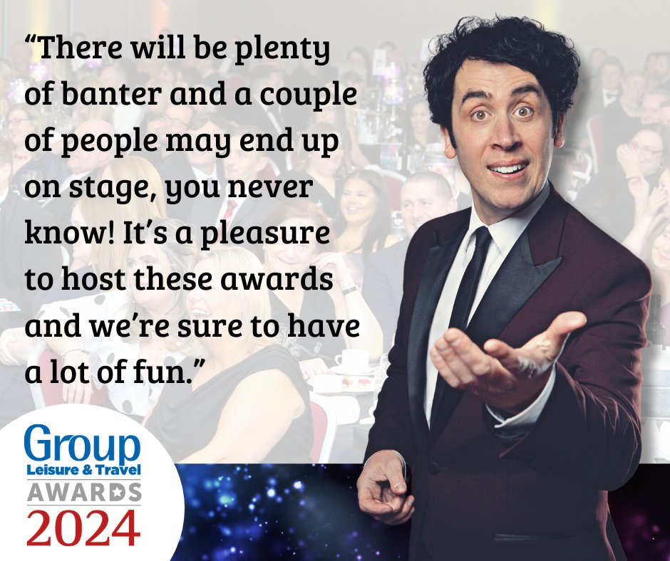 Our #GLTAwards host, comedian and magician @petefirman, is sure to throw in a few surprises during the ceremony on 27th June! Join us on the night: groupleisureandtravel.com/tickets