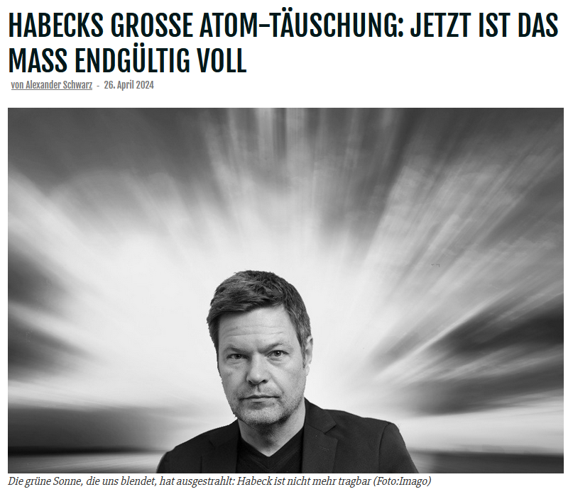 ‼️  👉  Habecks große Atom-Täuschung: Jetzt ist das Maß aber endgültig voll 🔥❗️

'...Seitdem jedenfalls hat Deutschland mit die höchsten Energiepreise der ganzen Welt, Unternehmen gehen zu Abertausenden pleite oder flüchten ins Ausland. Millionen Verbraucher zahlen zudem mit…