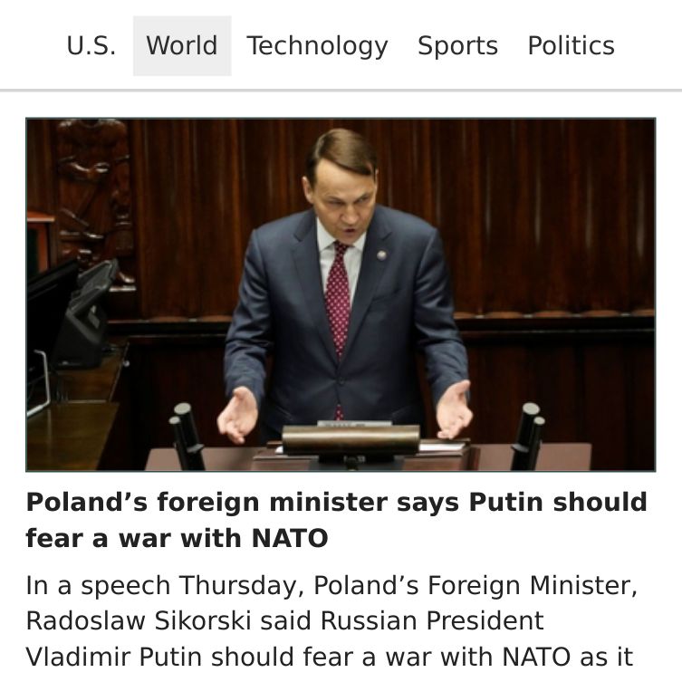 Poland’s foreign minister says Putin should fear a war with NATO majordigest.com/world/2024/04/…

#news #breakingnews #worldnews #globalnews #politics #randomnews