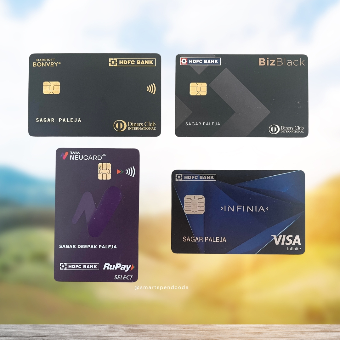 🔥 HDFC Bank's Fab 4 Credit Cards 🔥

Excited to own the top 4 credit cards from HDFC Bank – they're a game-changer! What's even better? While these cards are collectively worth 27k in joining fees, I managed to snag them for just 3k (Infinia and Bizblack Metal were issued as FYF…