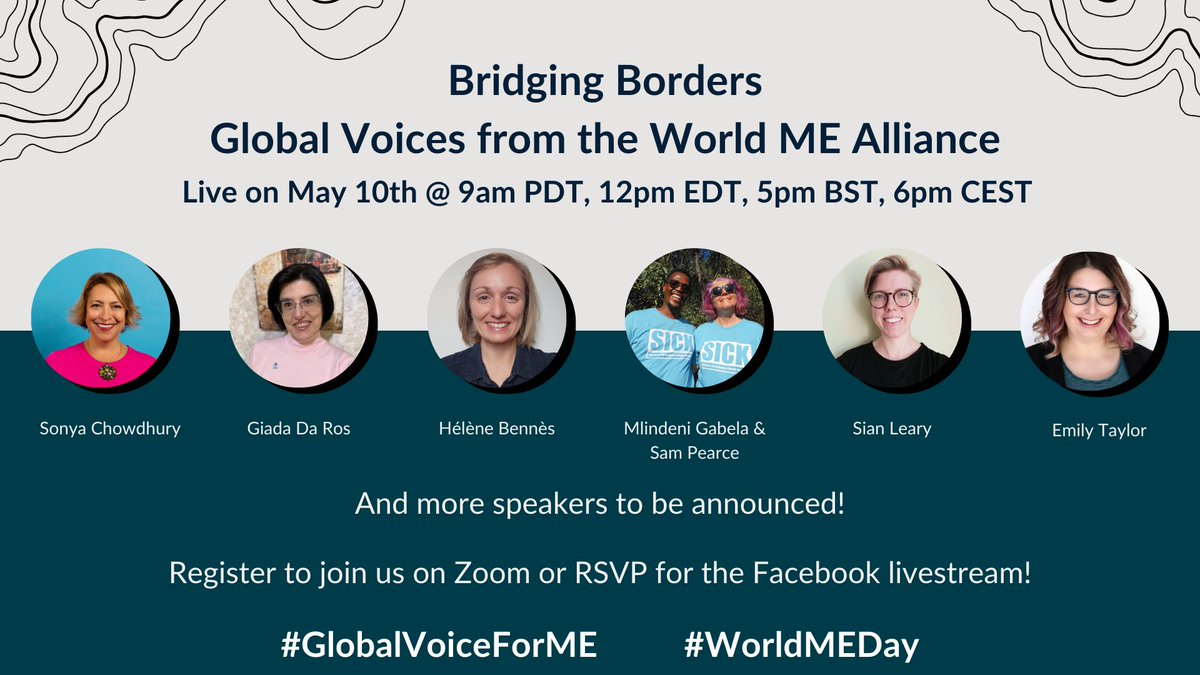 We're thrilled to announce our #WorldMEDay event Bridging Borders – Global Voices from the World ME Alliance on May 10th! We will showcase the committed work of non-profit organisations from across the globe, all building a #GlobalVoiceForME! Register: buff.ly/4b30ugO