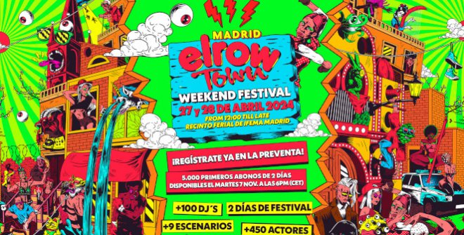 🎉🎶 @elrow_ Town Madrid regresa a IFEMA los días 27 y 28 de abril. Prepárate para el festival electrónico más grande de la ciudad, con 9 escenarios y más de 100 DJs.💃 esmadrid.com/agenda/elrow-t…