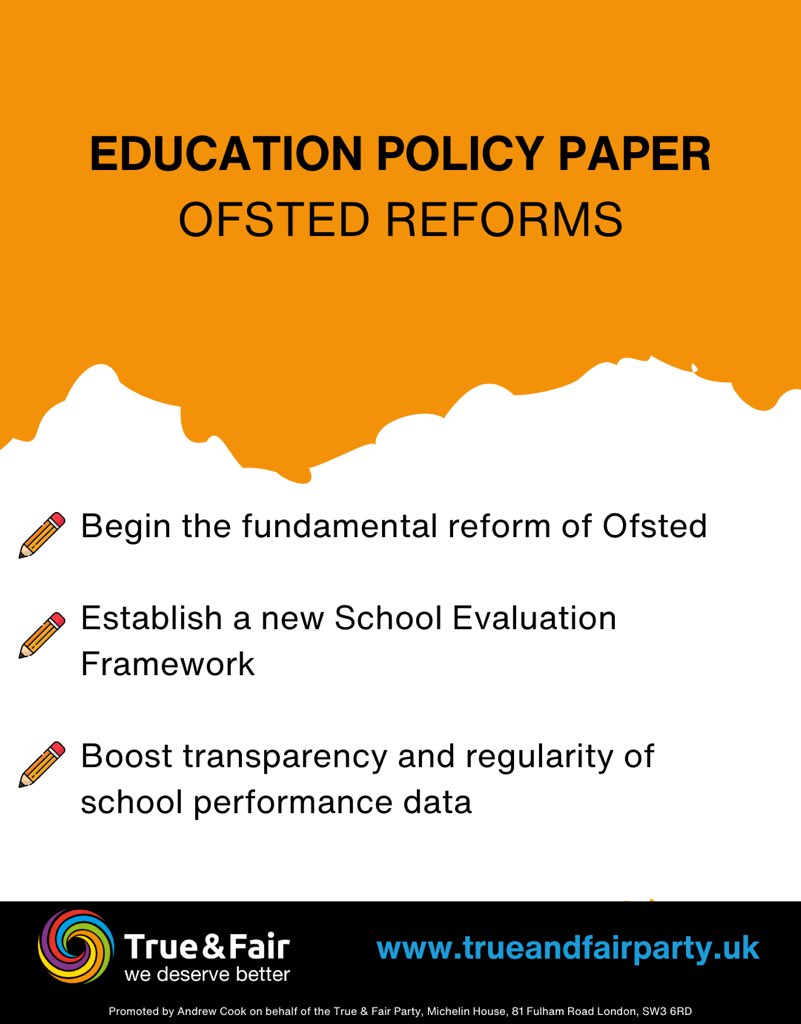 UNACCEPTABLE and UNFAIR that the government will keep #Ofsted’s CONTROVERSIAL single-word judgments True & Fair Party @Ofstednews reforms and other #education policies here: 👇 trueandfairparty.uk/education_poli…