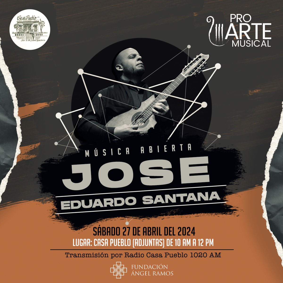 Te esperamos mañana sábado 10am en Casa Pueblo 👇🏽 José Eduardo Santana y el cuatro puertorriqueño. Transmisión por Radio Casa Pueblo.