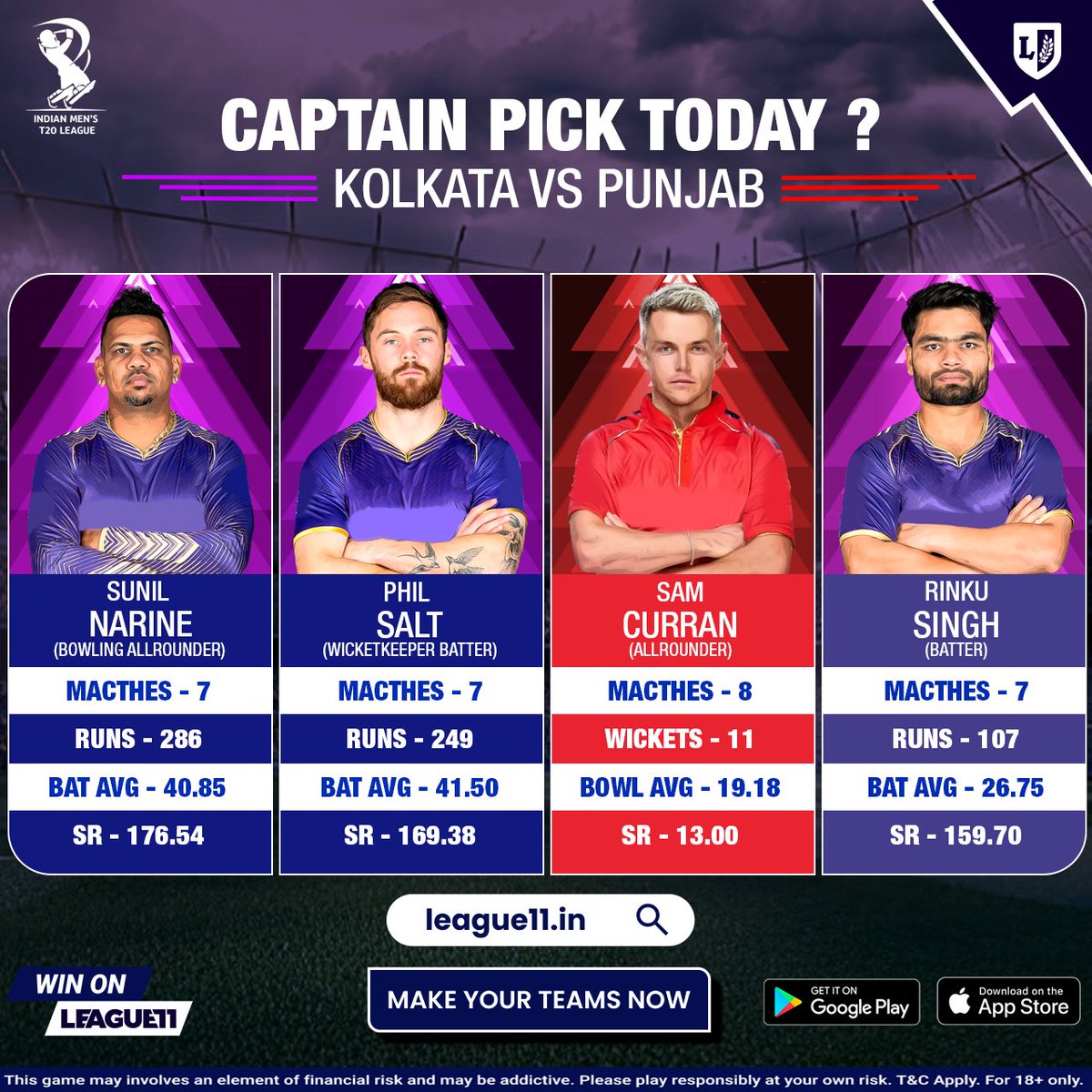 🏏🌟 Captain's pick for today's match! Who will lead your team to victory tonight? 

Make your winning squad on League11 now! 🏆💪 

#CaptainPick #League11 #FantasyCricket #league11prediction #dream11prediction #Cricket